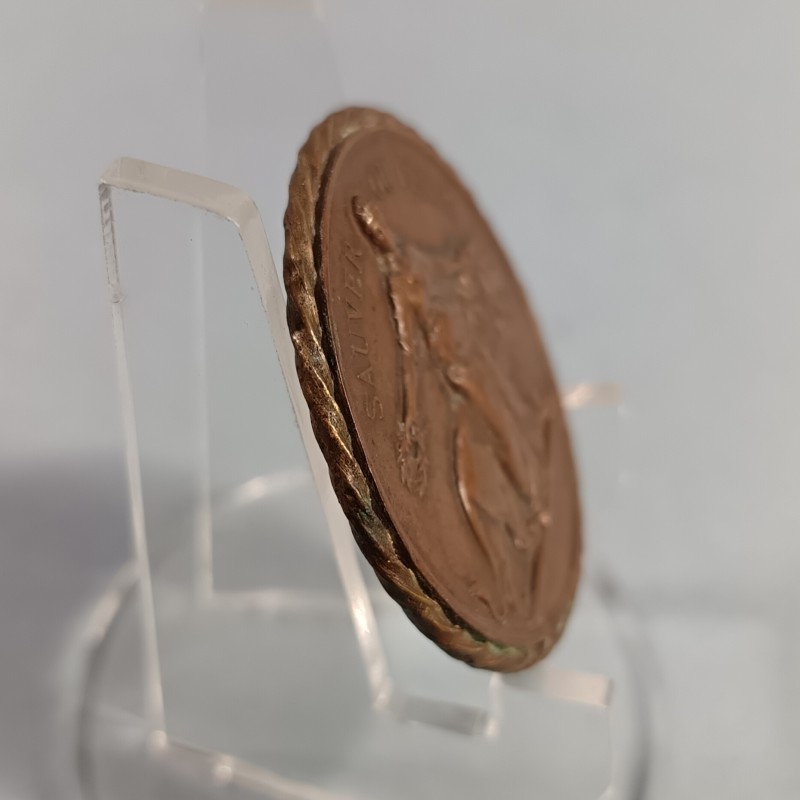 MEDAILLE DE LA SOCIETE FRANCAISE DE SAUVETAGE 1879 EN BRONZE SAUVER OU PERIR VICTOIRE AU LION ATTRIBUEE A ROGER JEAN EN 1886